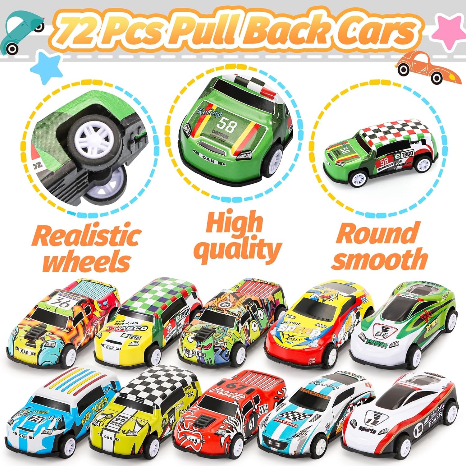 SevenQ Toy Cars Party Favors for Kids, 72Pcs Pull Back Cars Playsets with Storage Box, Mini Toys Race Cars for Kids Goodie Bags Toddler Toys Bulk Prizes Rewards-2