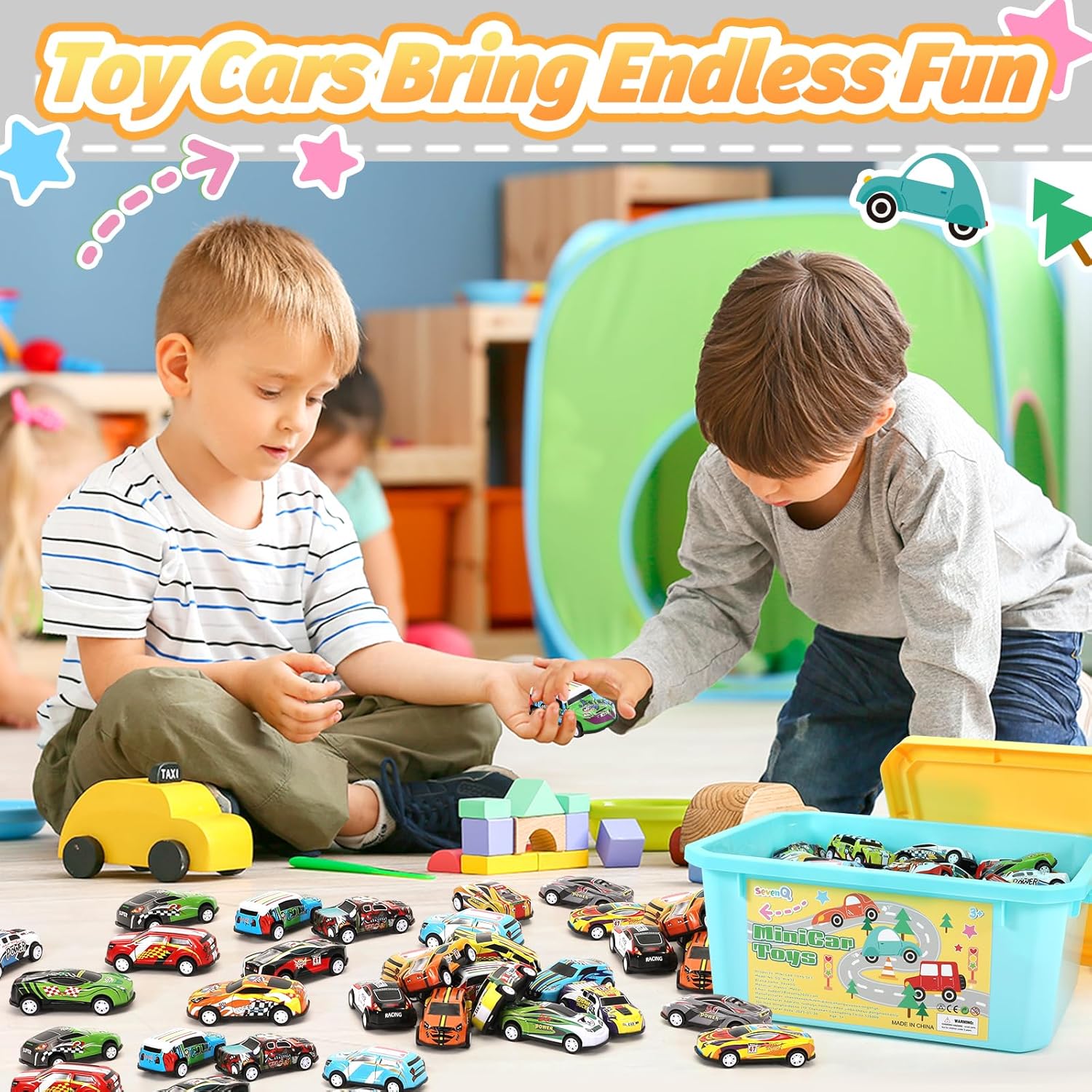 SevenQ Toy Cars Party Favors for Kids, 72Pcs Pull Back Cars Playsets with Storage Box, Mini Toys Race Cars for Kids Goodie Bags Toddler Toys Bulk Prizes Rewards-4