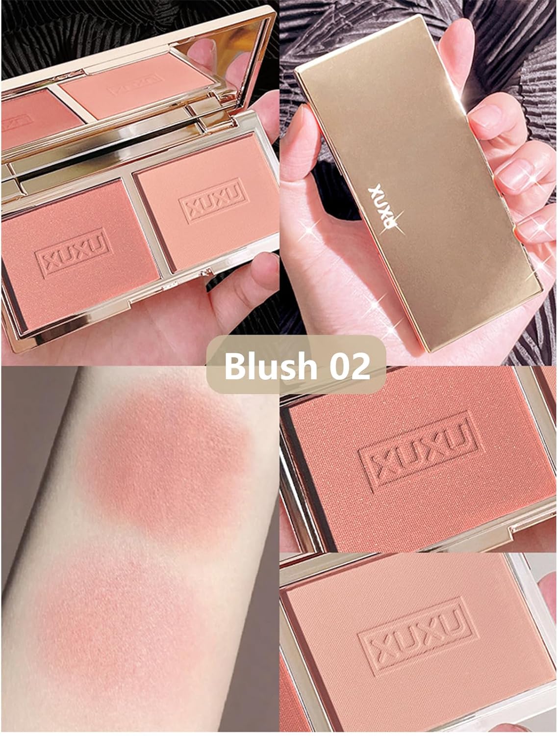 Blush For Cheeks Soft Blusher Makeup Powder Blush Palette With Mirror And Brush,Matte And Shimmer Face Blush Make Up Powder Skin Tint Natural-Looking Blush Weightless Long-Wearing (02)-3