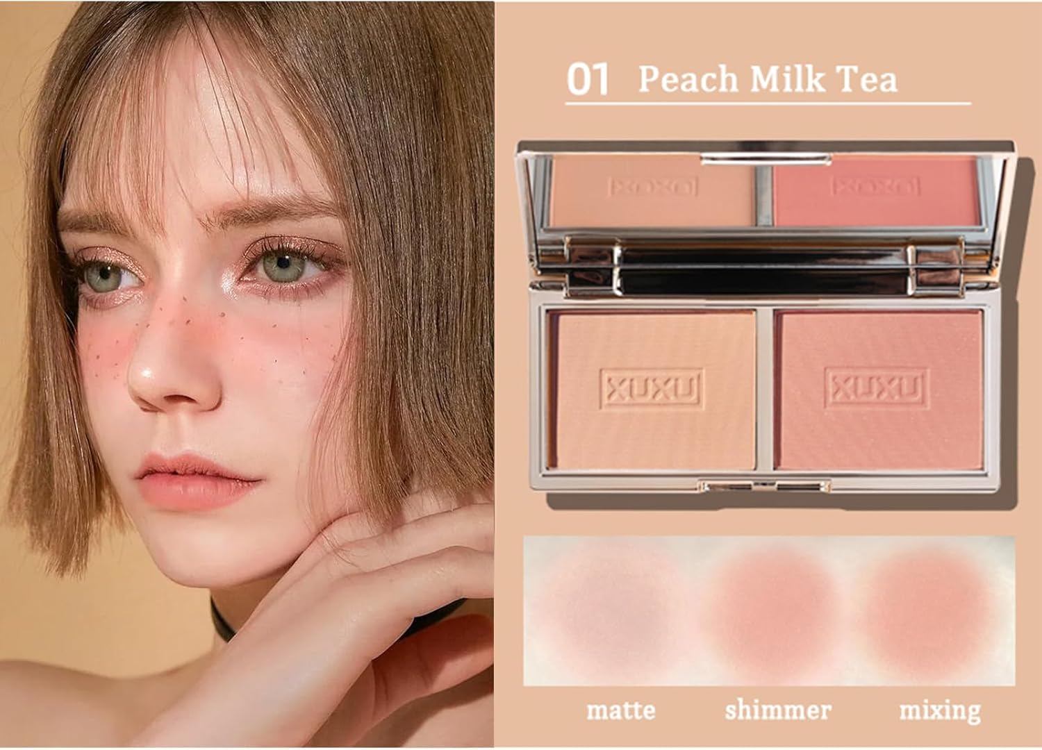 Blush For Cheeks Soft Blusher Makeup Powder Blush Palette With Mirror And Brush,Matte And Shimmer Face Blush Make Up Powder Skin Tint Natural-Looking Blush Weightless Long-Wearing (02)-5