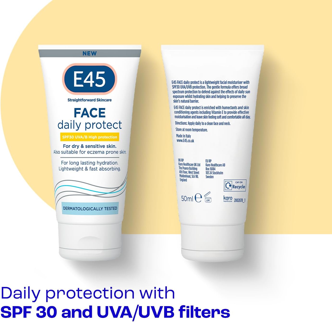 E45 SPF Face Moisturiser - Hydrating Facial Moisturiser SPF 30 Protection Against UVA & UVB Rays - SPF Face Cream for Dry Skin, Sensitive Skin and Eczema Prone Skin - SPF Day Cream 50 ml-1