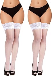 YOGINGO Sheer Lace Top Thigh High Stockings for Women - Silicone Bands Hold Up Lingerie Elegant and Comfortable(1 pair)