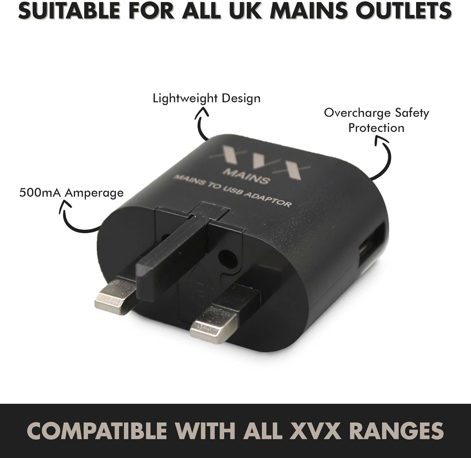 XVX USB Adapter Plug UK - Charges All XVX E-Cigarettes, Fast Charger Adapter, 1A (1000mA) Amperage, Power Adaptor with Overcharge Safety Protection, USB Charger Plug for X VAPE/Cigar/MAGNET POD/RELOAD-2