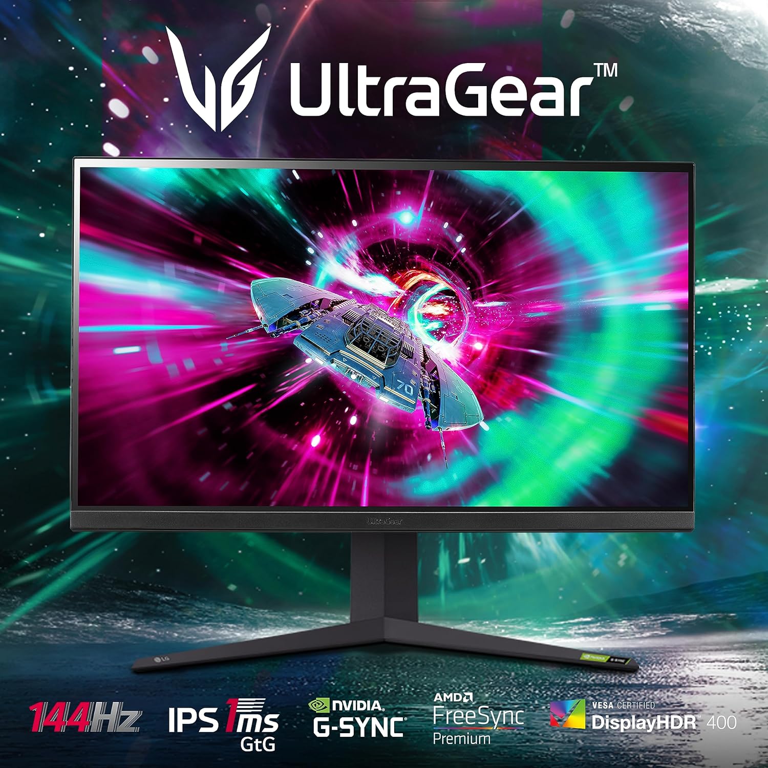 LG UltraGear 4K Gaming Monitor 32GR93U, 31.5 inch, 4K, 144Hz, 1ms GtG, IPS Display, HDR 10, NVIDIA G-Sync & AMD FreeSync compatible, Smart Energy Saving, Displayport, HDMI-1