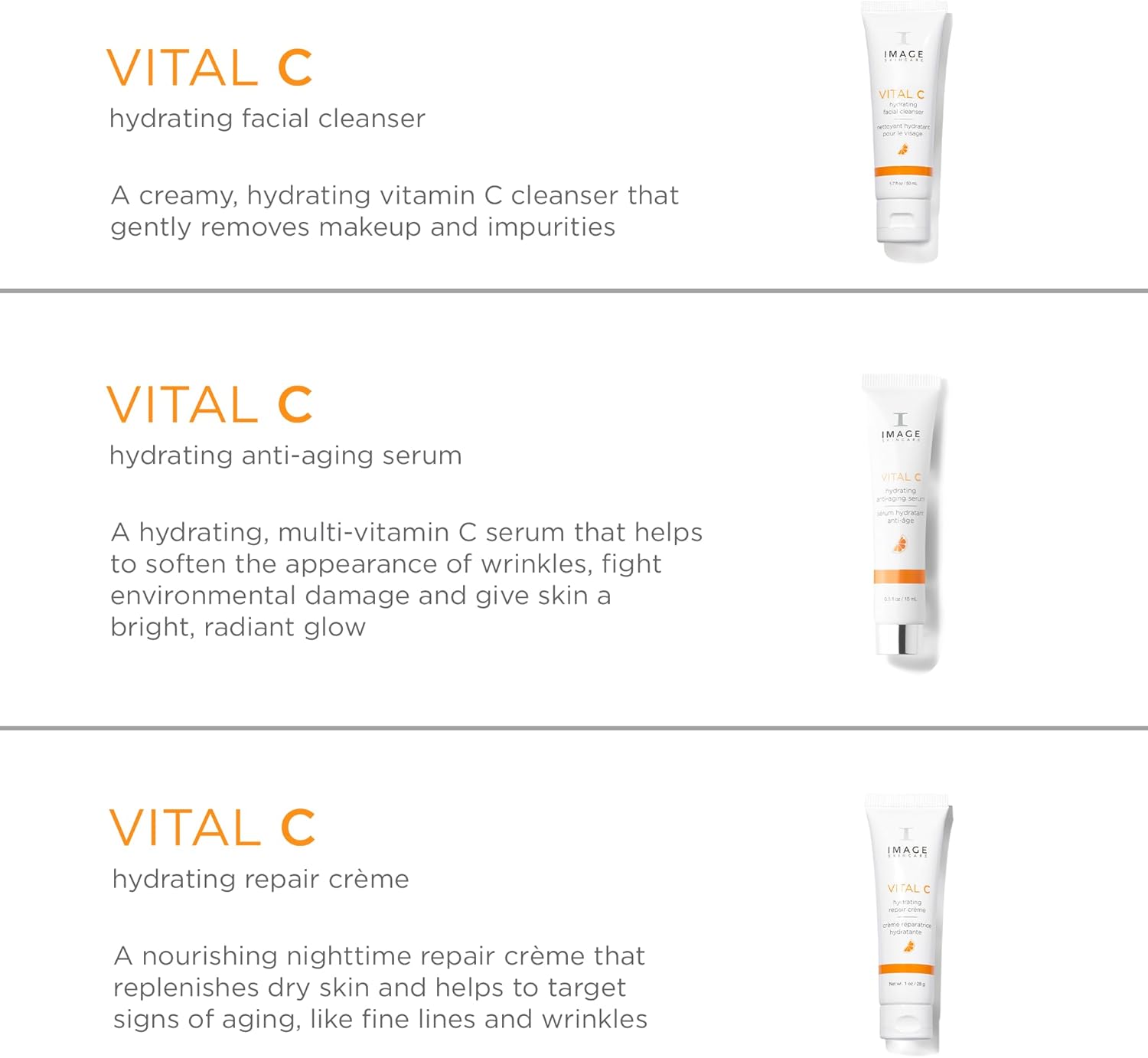 IMAGE Skincare, VITAL C Skin Care Gift Set, Vitamin C Cleanser, Anti-Ageing Serum and Repair Moisturiser Cream, for Anti-Aging, Dry, Dull Skin, 3 Step Travel Size Regimen Trio-2