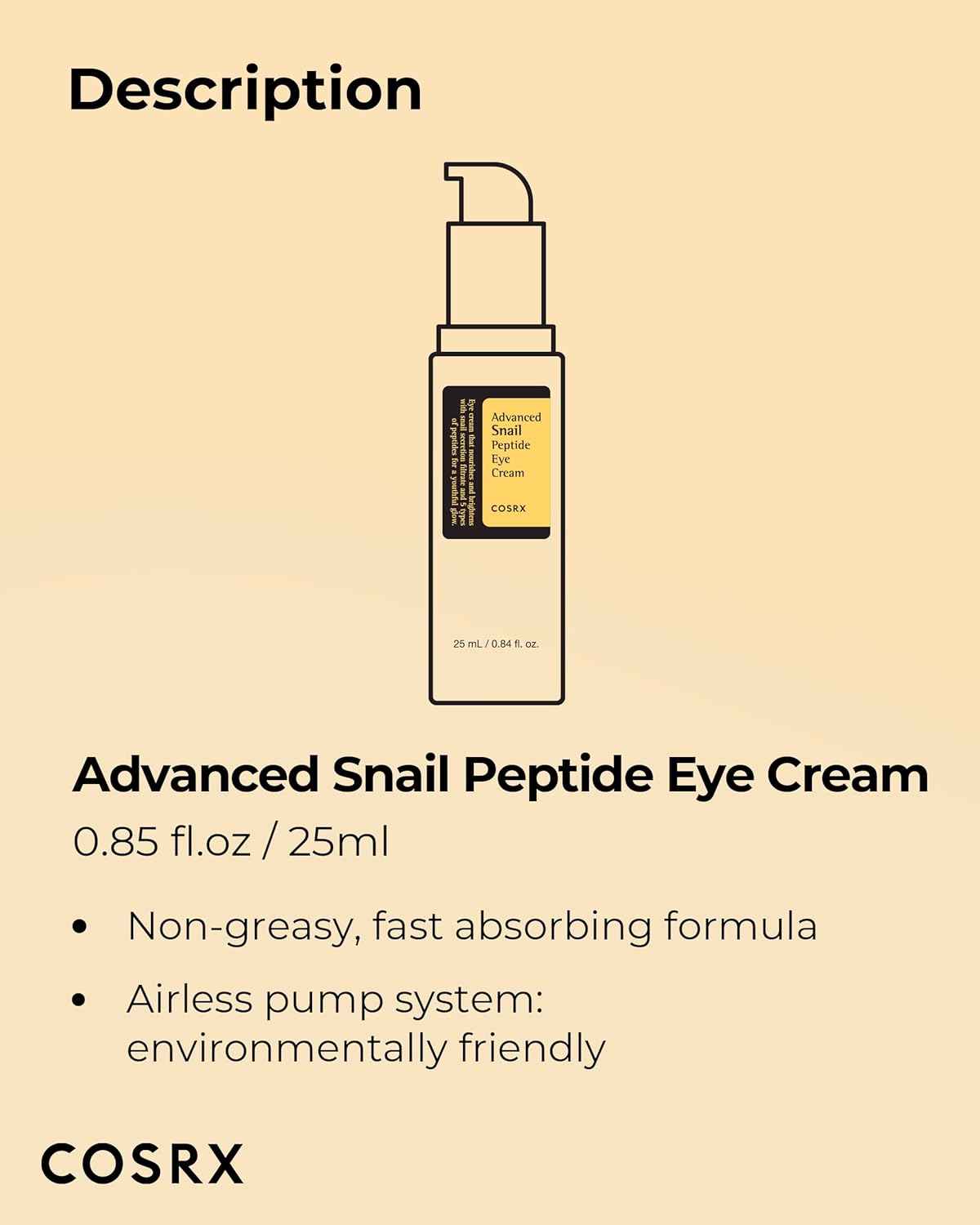 COSRX Advanced Snail Peptide Eye Cream with 73.7% Snail Mucin + 2% Niacinamide, 0.85 fl.oz / 25ml | Brightening Night Cream for Fine Lines & Dark Circles, Korean Skin Care, Not Tested on Animals-7