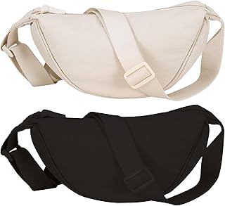 Firtink 2 Pack Crescent Bag for Women Men, Nylon Crescent Bags Dumpling Bag Hobos Crossbody Bags Purse with Adjustable Strap