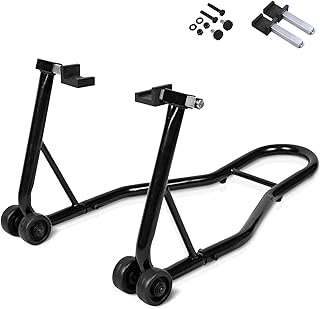 GiantexUK Motorbike Stand, Adjustable Rear Track Paddock Stand on Wheels, Heavy Duty Motorcycle Lift Stand for Workshop Garage Repair Shop (Black Body)