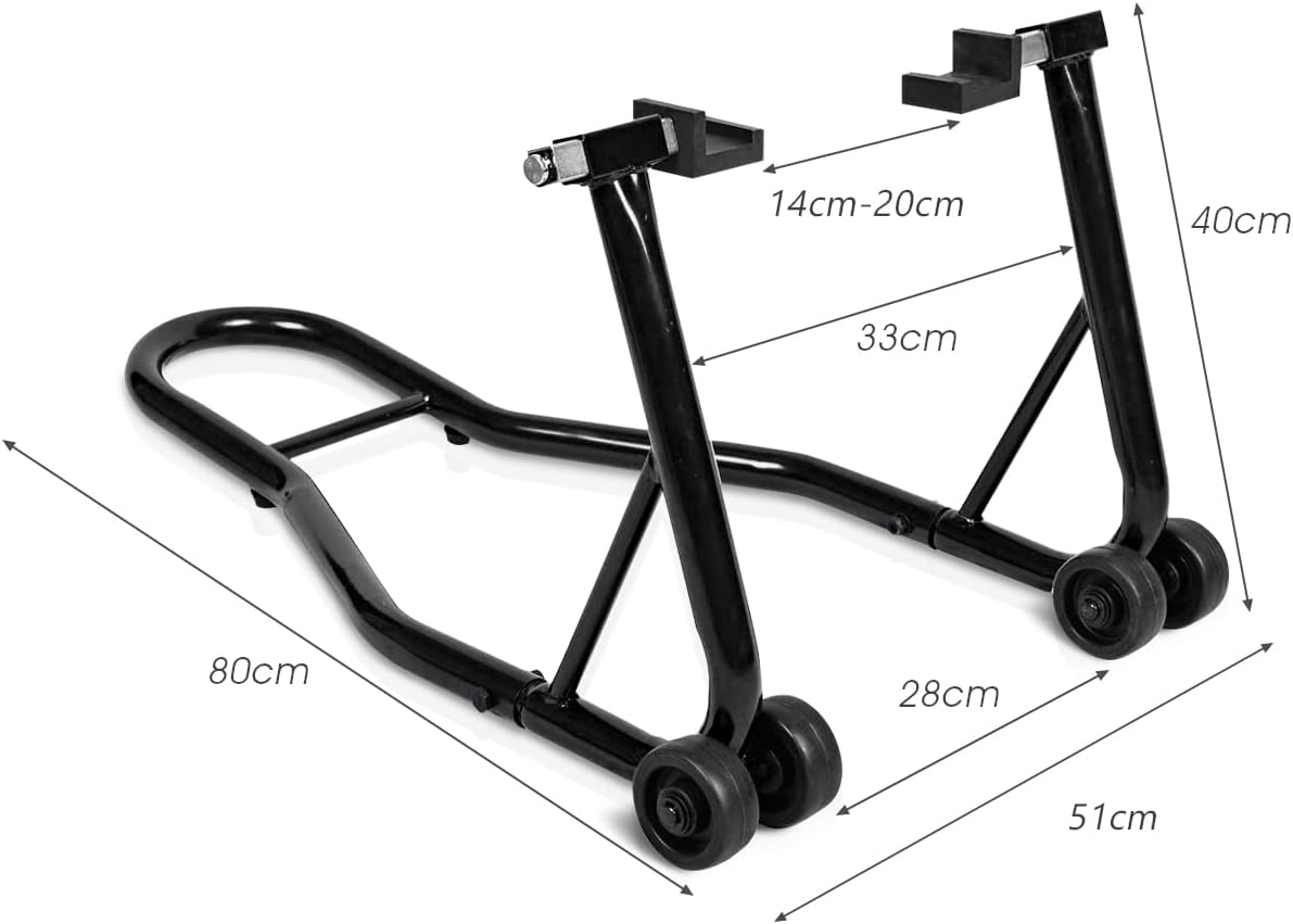 GiantexUK Motorbike Stand, Adjustable Rear Track Paddock Stand on Wheels, Heavy Duty Motorcycle Lift Stand for Workshop Garage Repair Shop (Black Body)-5