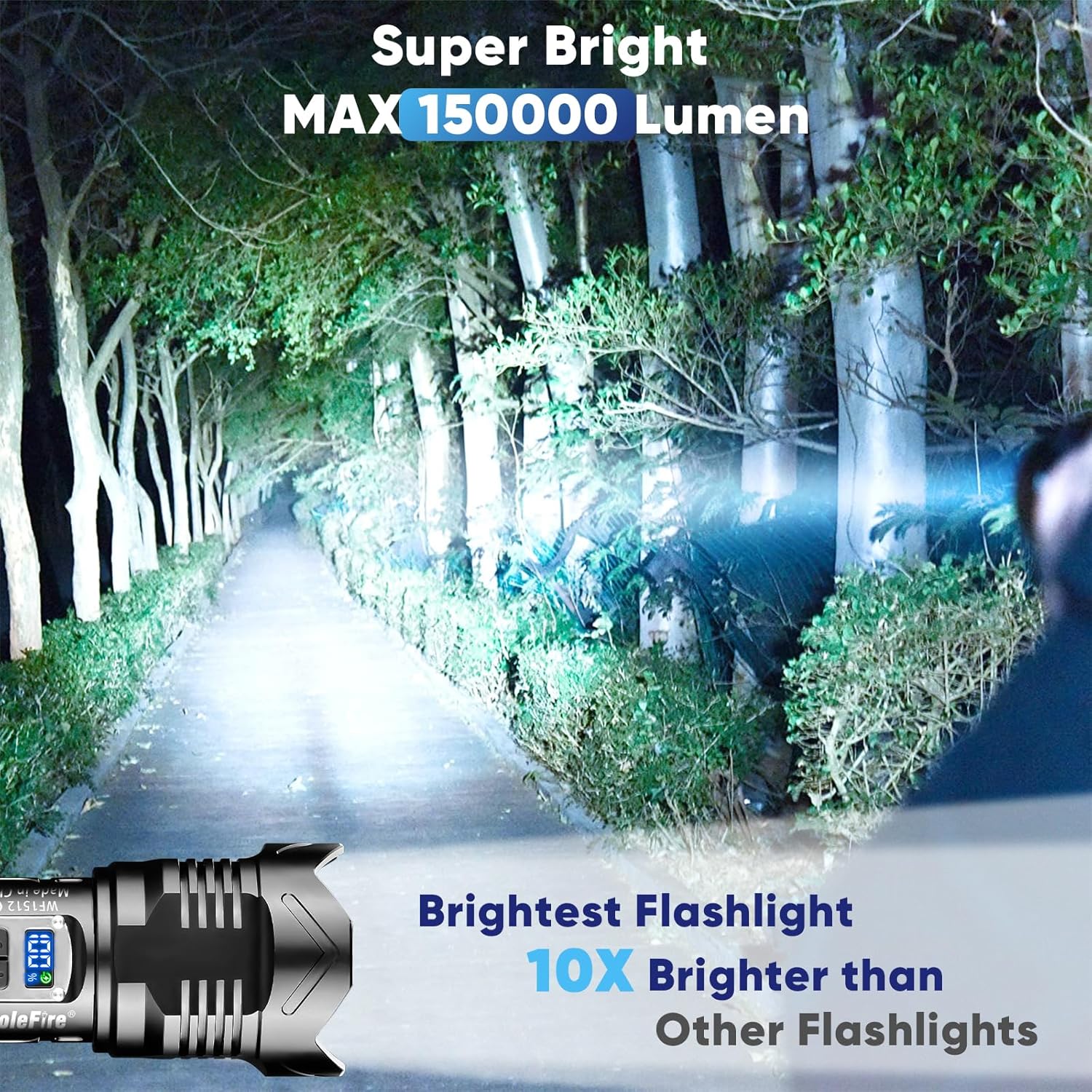 WholeFire LED Rechargeable Torch, Extremely Bright 150000 Lumens, IP65 Waterproof Torch, Battery Operated, USB for Outdoor Emergencies, Camping-3