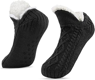 SIHOHAN Slipper Socks Mens with Grippers Thermal Fluffy Cozy Bed Socks for Men Non Slip Winter Warm Fleece Lined Knitted Socks