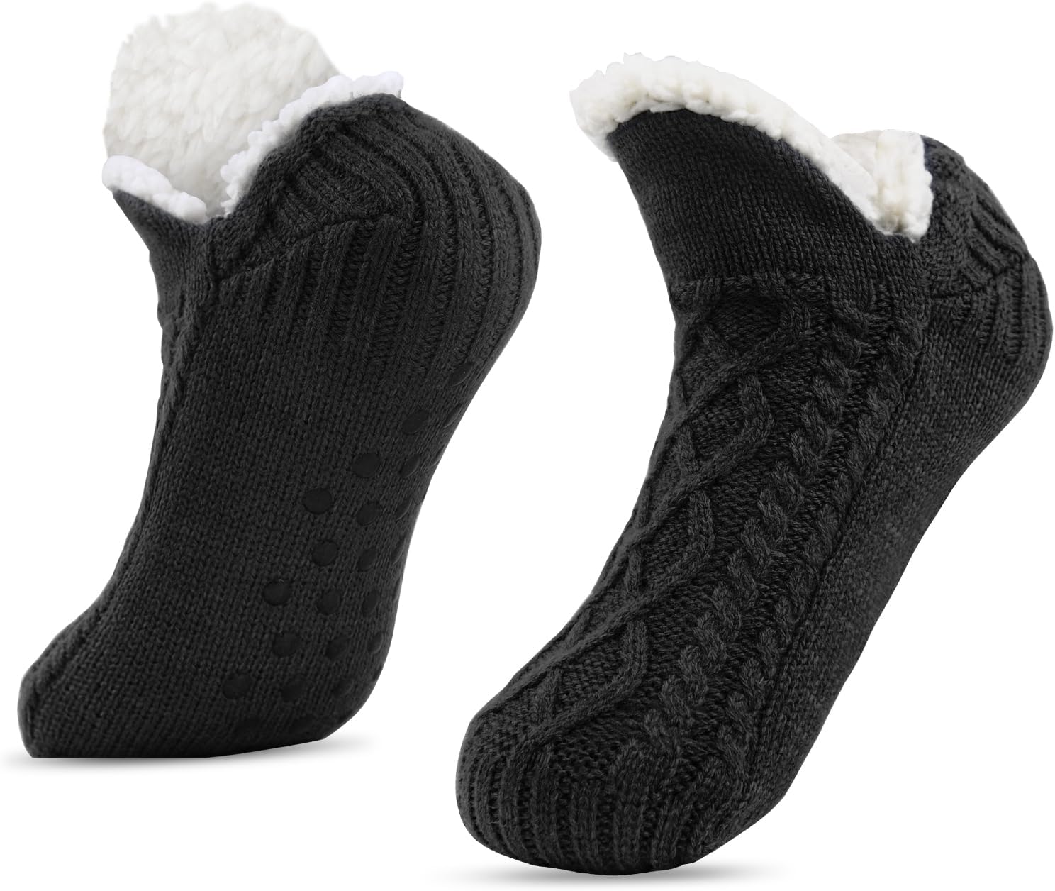 SIHOHAN Slipper Socks Mens with Grippers Thermal Fluffy Cozy Bed Socks for Men Non Slip Winter Warm Fleece Lined Knitted Socks-0