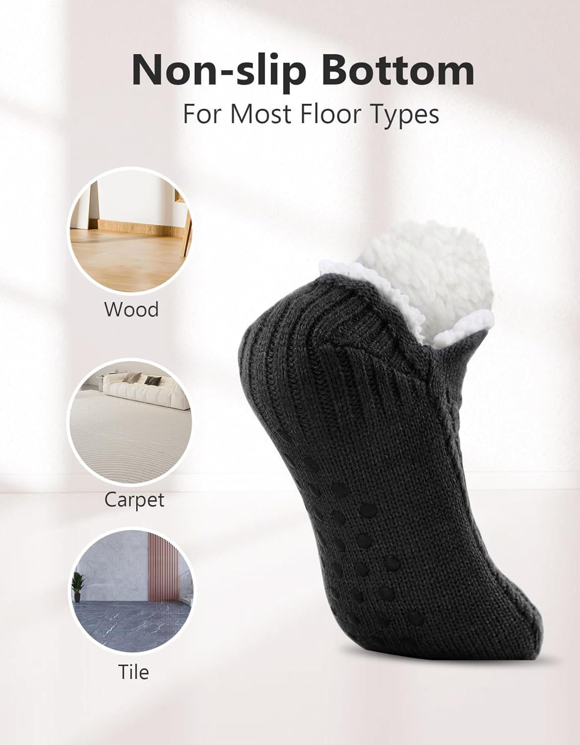 SIHOHAN Slipper Socks Mens with Grippers Thermal Fluffy Cozy Bed Socks for Men Non Slip Winter Warm Fleece Lined Knitted Socks-2