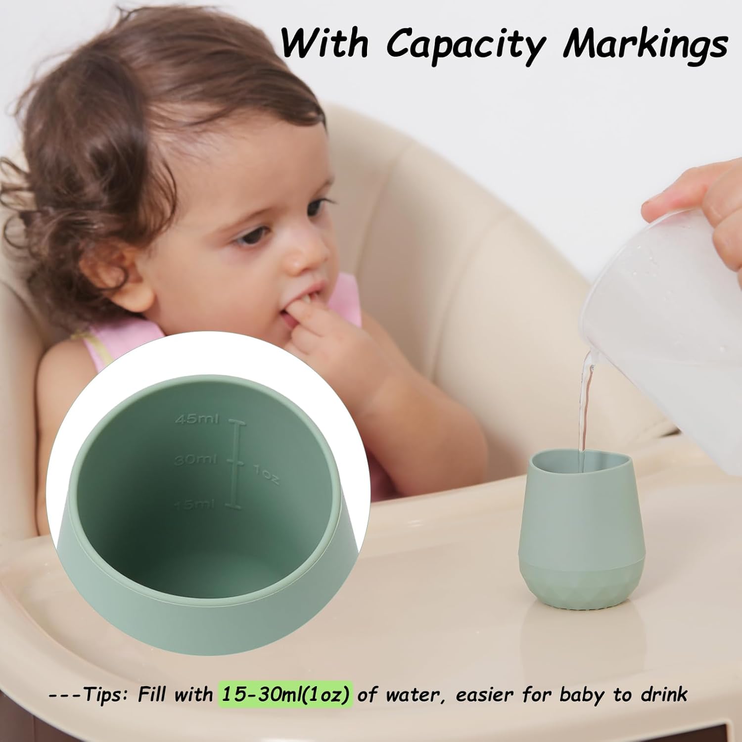 Sippy Cup, Silicone Baby Drinking Cup for 6-12 Months, 12-24 Months, Pack of 2, Tiny Training Silicone Toddler Open Cup-4