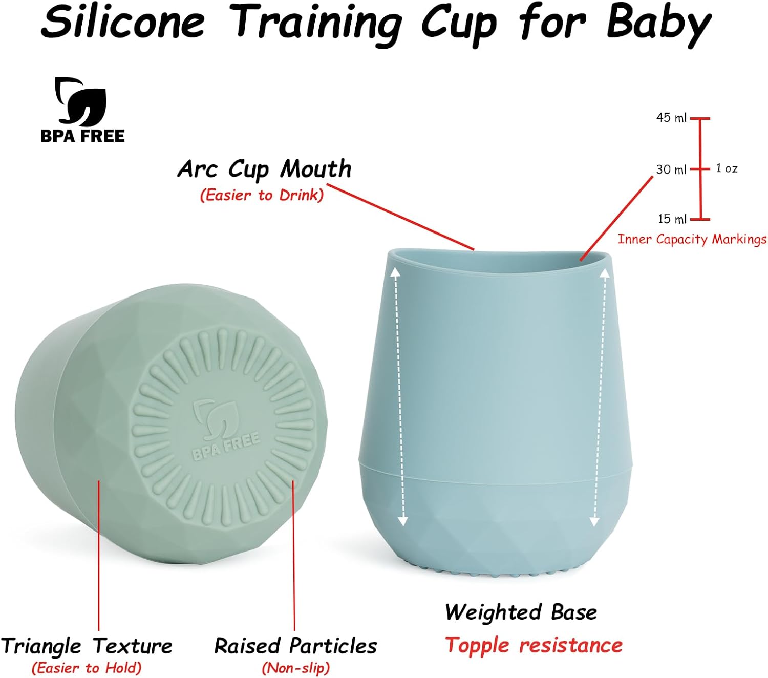 Sippy Cup, Silicone Baby Drinking Cup for 6-12 Months, 12-24 Months, Pack of 2, Tiny Training Silicone Toddler Open Cup-5