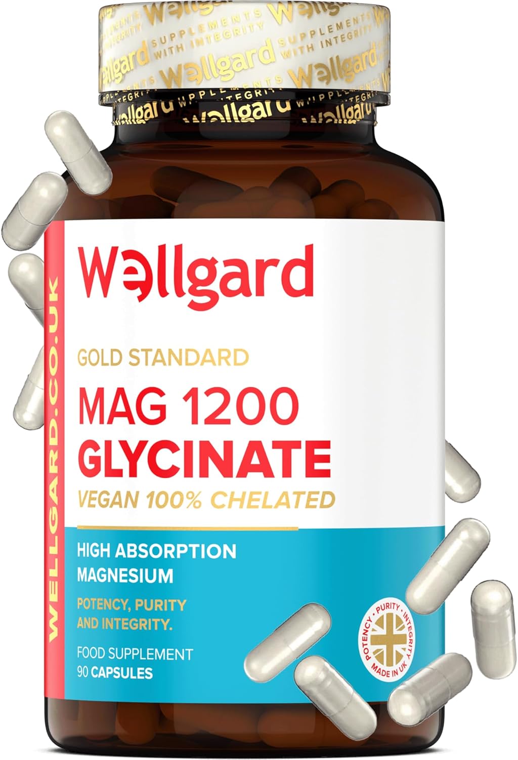 Wellgard Magnesium Glycinate, Mag 1200, High Strength Magnesium Bisglycinate, Made in UK-0