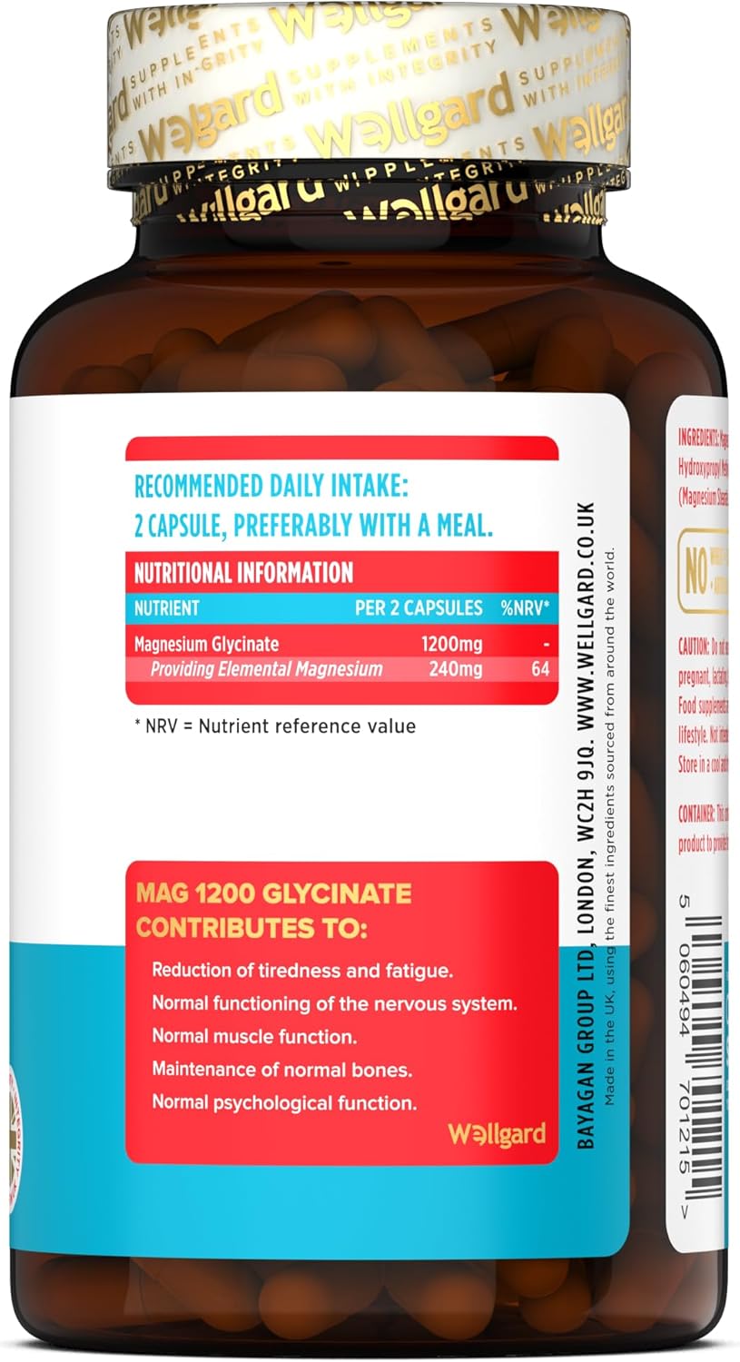 Wellgard Magnesium Glycinate, Mag 1200, High Strength Magnesium Bisglycinate, Made in UK-7