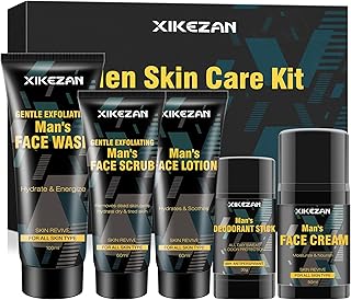 Skin Care For Men,5 PACK Mens Skin Care Kit w/Men Face Wash,Face Moisturizer,Face Lotion,Face Cream,Deodorant for Daily Cleansing,Moisturizing & Refreshing Skin,Natural Men Skin Care Kit Gifts for Men