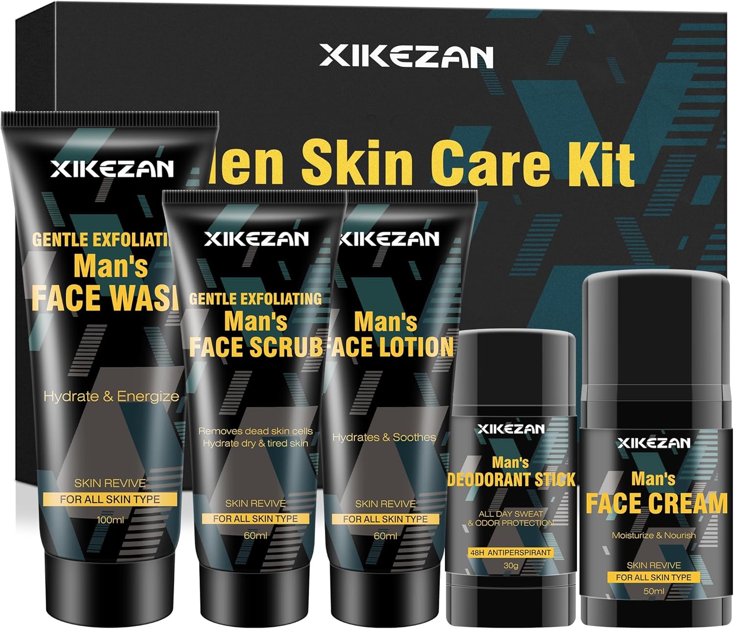 Skin Care For Men,5 PACK Mens Skin Care Kit w/Men Face Wash,Face Moisturizer,Face Lotion,Face Cream,Deodorant for Daily Cleansing,Moisturizing & Refreshing Skin,Natural Men Skin Care Kit Gifts for Men-0