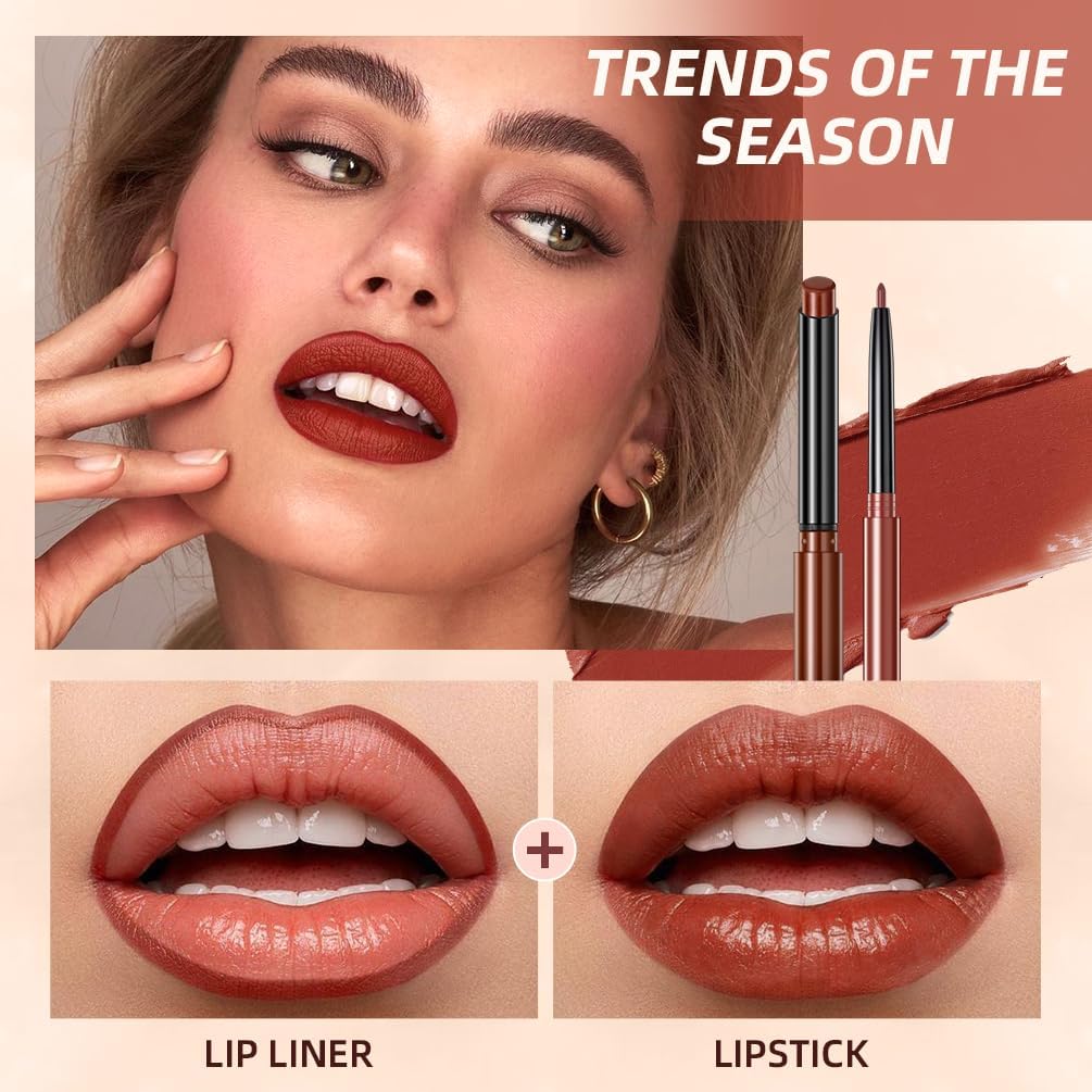 Matte Lipstick for Women,Nude Lipstick Lipliner Pencil Lip Filler Long Lasting Lip Gloss,Lip Liner and Lipstick Set,Lip Makeup Kits for Daily Makeup and Holiday-6