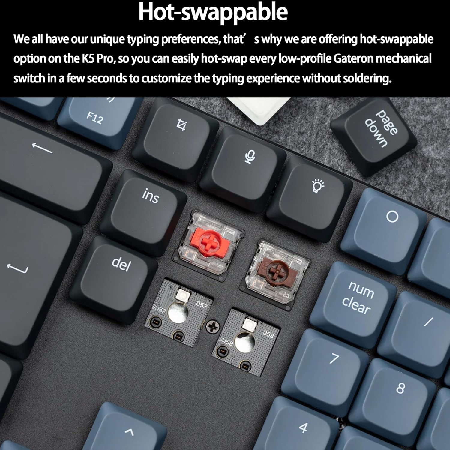 Keychron K5 Pro QMK/VIA Custom Wireless Mechanical Keyboard, Hot-swappable Ultra-Slim Full Size ISO-UK-Layout Programmable Bluetooth/Wired RGB Backlit Low Profile Gateron Red Switch for Mac Windows-1