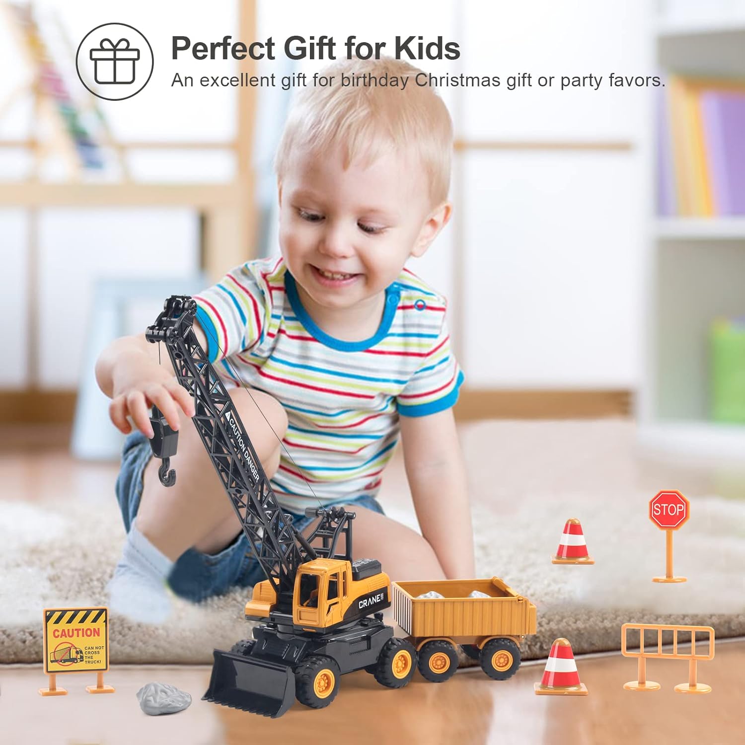 Coolplay Construction Vehicles Toys for Kids Boy, Crane Truck Crane Toy Model Sandbox Truck-4