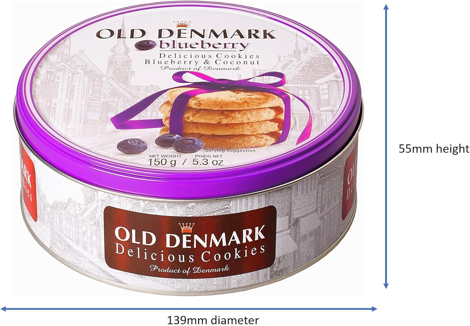 Old Denmark Blueberry & Coconut Cookies 150g - Traditional Biscuit Tin Gift for Women, Men & Kids-1