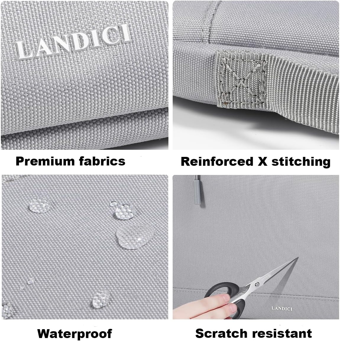 LANDICI 360°Protective Laptop Sleeve Carry Case 15.6 16 Inch with Handle, Waterproof Slim Computer Cover Bag for MacBook Pro 16, Asus vivobook 15, HP Lenovo Acer Dell, Gray-3