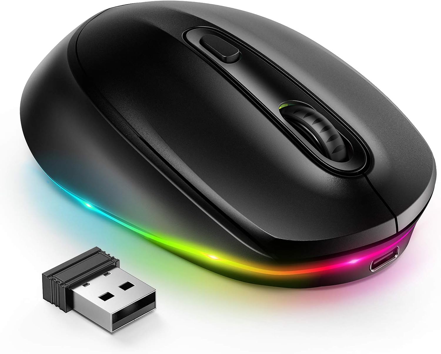 Seenda Wireless Mouse -Rechargeable Light Up Mouse for Laptop, Small Cordless Mice with Quiet Click & LED Lights for Kids' Chromebook, Windows, Mac PC Computer -Black-0