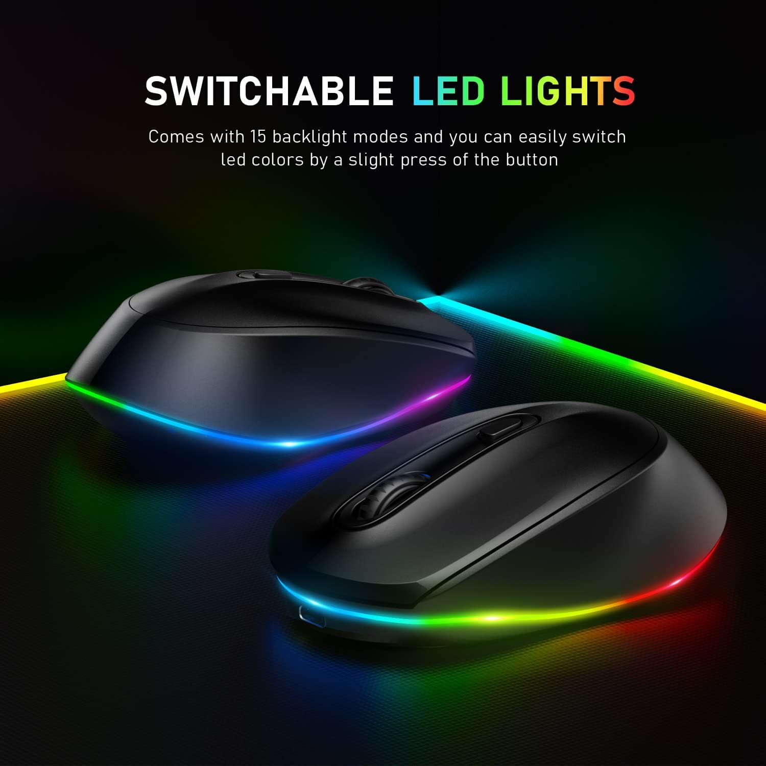 Seenda Wireless Mouse -Rechargeable Light Up Mouse for Laptop, Small Cordless Mice with Quiet Click & LED Lights for Kids' Chromebook, Windows, Mac PC Computer -Black-1