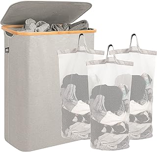 Evohome Laundry Basket 3 Compartments with Lid, 3 section for easy separation, 156L XXL Dirty Washing Bin with removable bags | Triple compartment laundry sorter