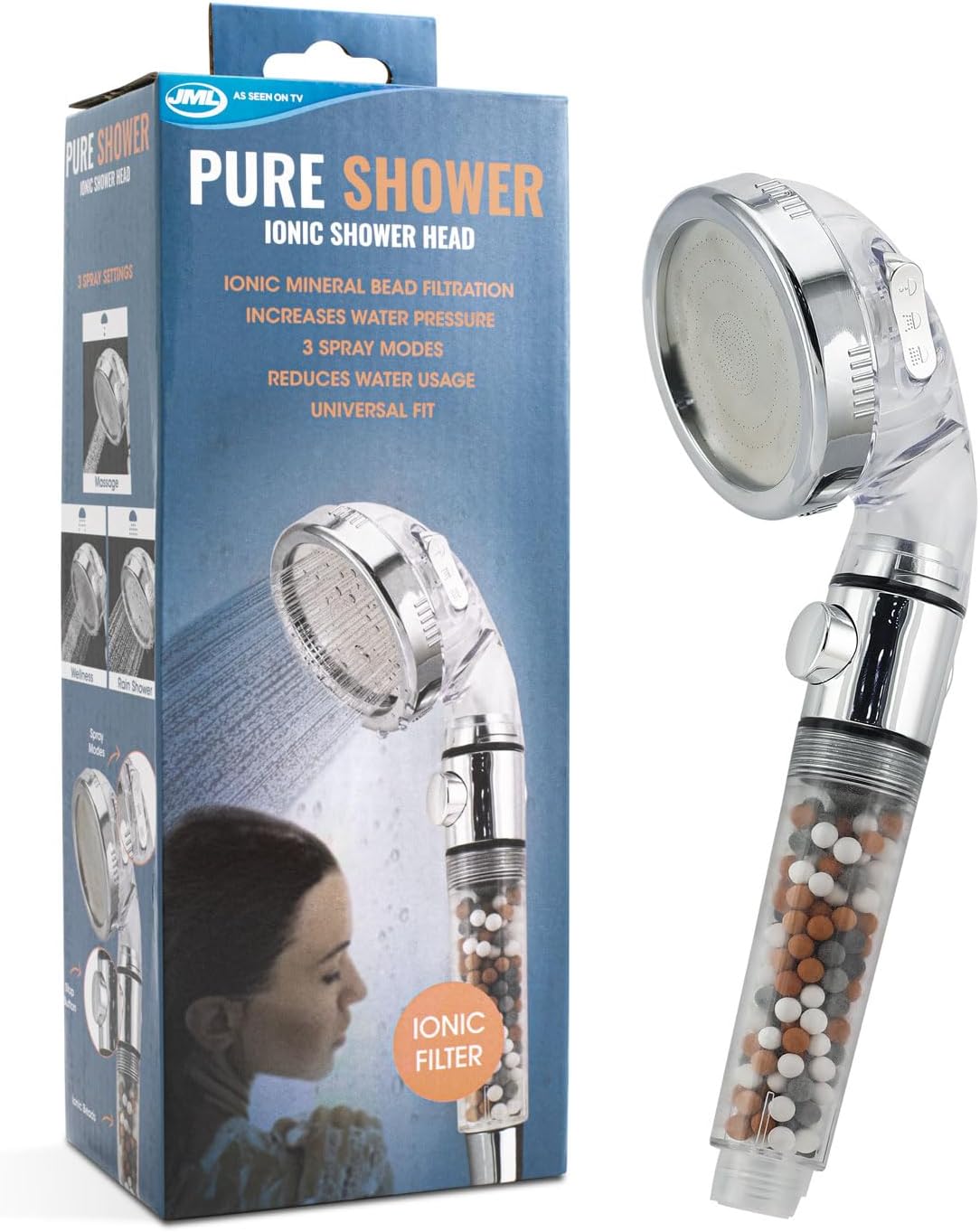 JML Pure Shower - Filtering Shower Head That Increases Pressure and Saves on Water (with Stop Button)-0