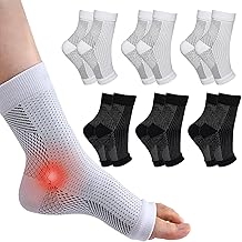 Neuropathy Socks 6 Pairs Plantar Fasciitis Socks for Men And Women Ankle Compression Socks for Neuro Pathy Sprained Pain Relief for Feet Breathable Anti-Slip Functional Socks Neuropathy(Black+White)