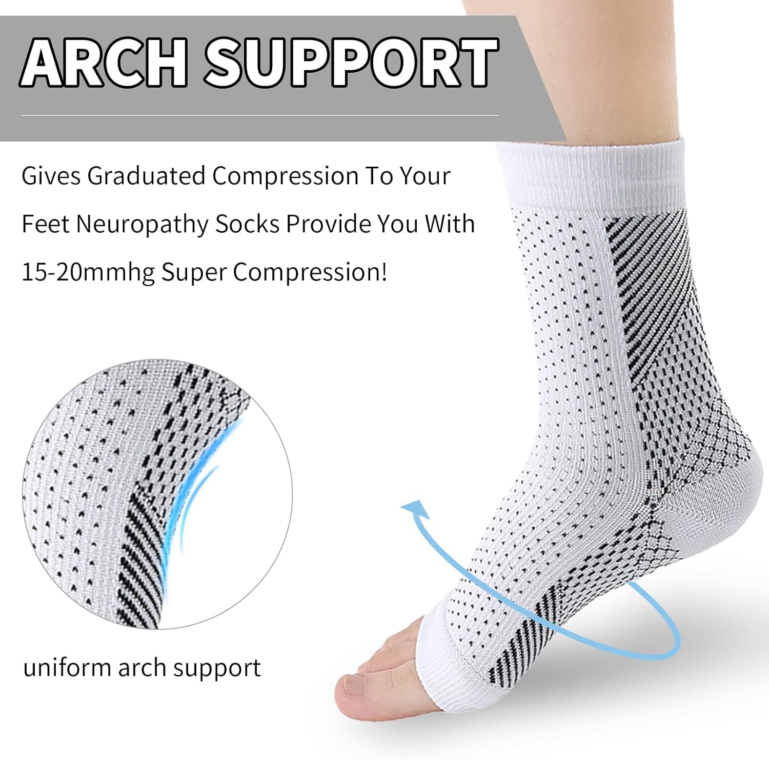 Neuropathy Socks 6 Pairs Plantar Fasciitis Socks for Men And Women Ankle Compression Socks for Neuro Pathy Sprained Pain Relief for Feet Breathable Anti-Slip Functional Socks Neuropathy(Black+White)-1