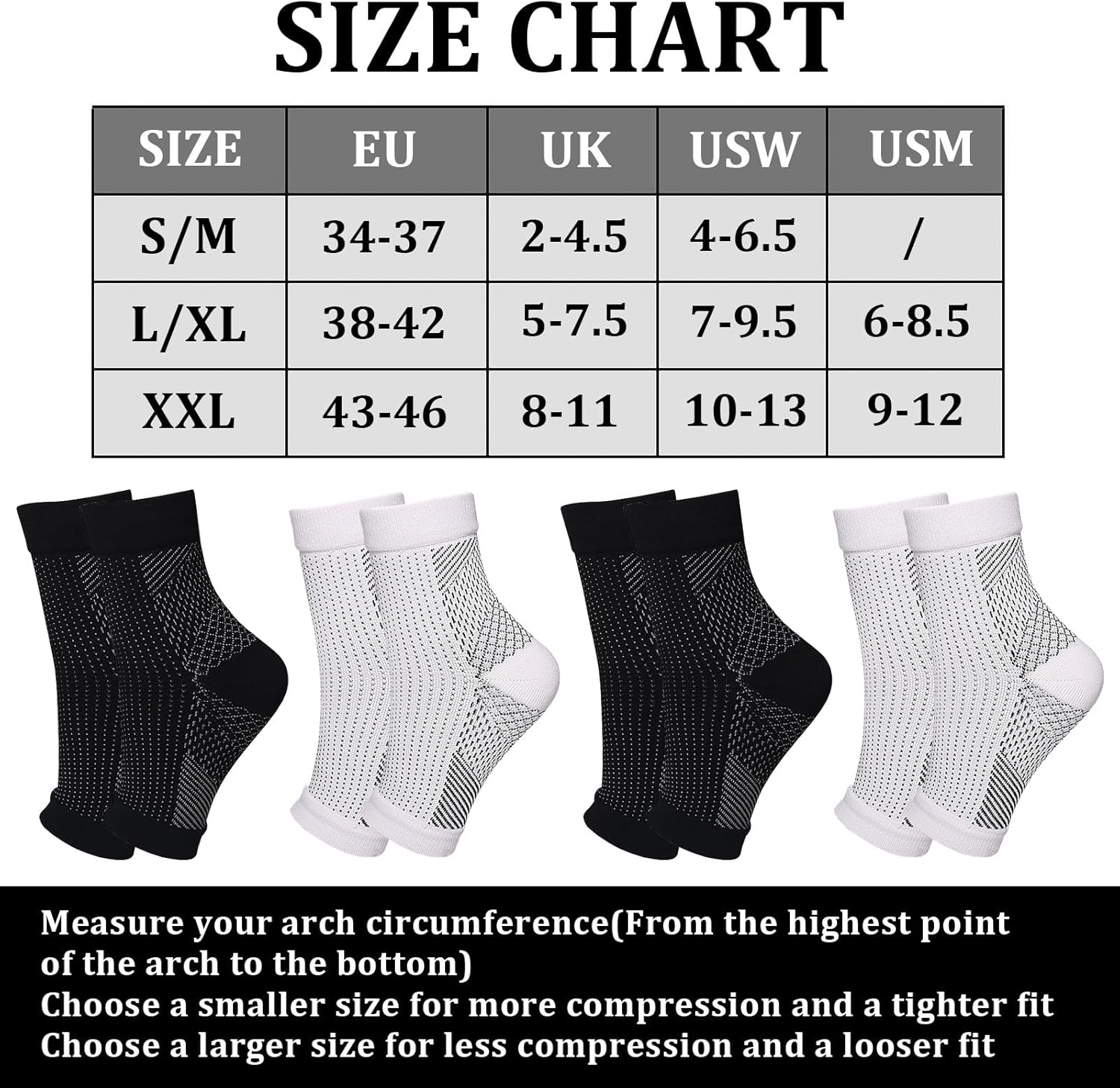 Neuropathy Socks 6 Pairs Plantar Fasciitis Socks for Men And Women Ankle Compression Socks for Neuro Pathy Sprained Pain Relief for Feet Breathable Anti-Slip Functional Socks Neuropathy(Black+White)-4