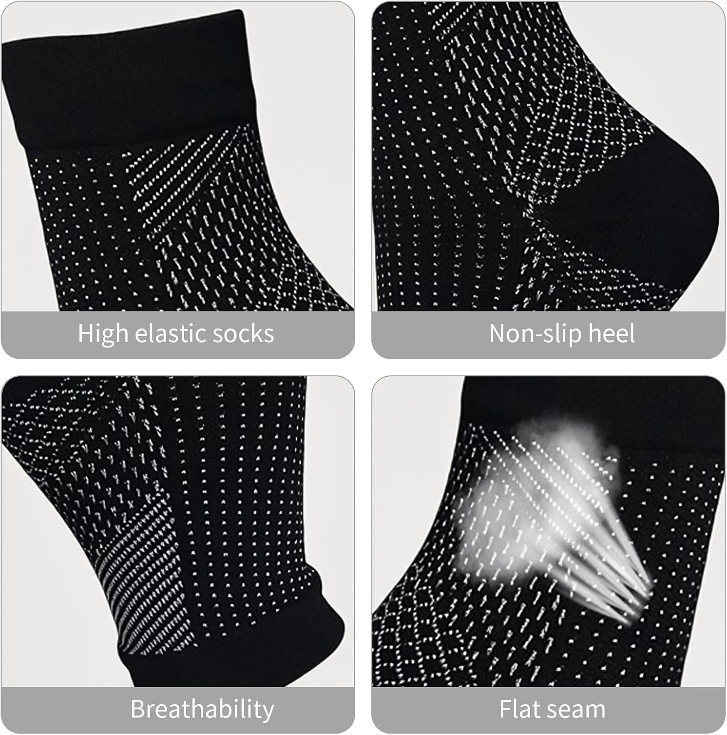 Neuropathy Socks 6 Pairs Plantar Fasciitis Socks for Men And Women Ankle Compression Socks for Neuro Pathy Sprained Pain Relief for Feet Breathable Anti-Slip Functional Socks Neuropathy(Black+White)-5