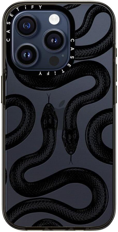 CASETiFY Compact Case for iPhone 15 Pro [2X Military Grade Drop Tested / 4ft Drop Protection] - Black Kingsnake - Clear Black-1