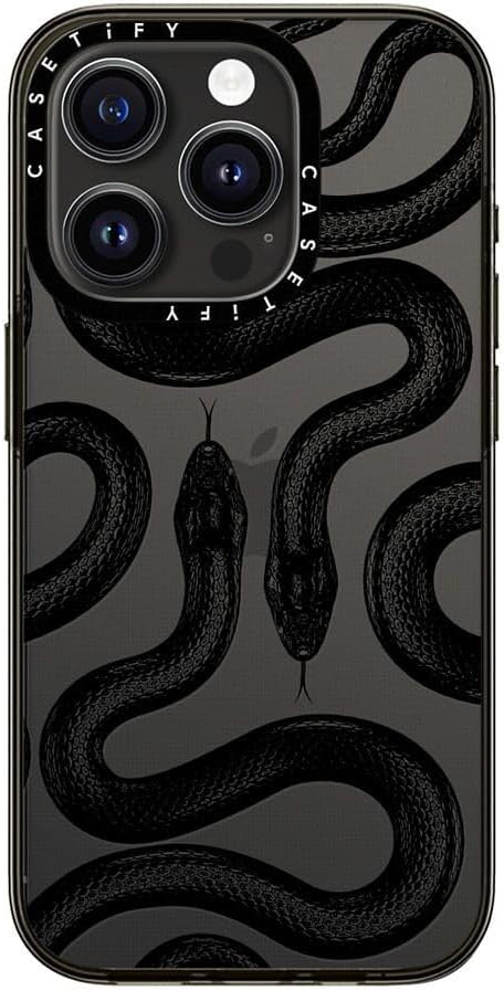 CASETiFY Compact Case for iPhone 15 Pro [2X Military Grade Drop Tested / 4ft Drop Protection] - Black Kingsnake - Clear Black-3