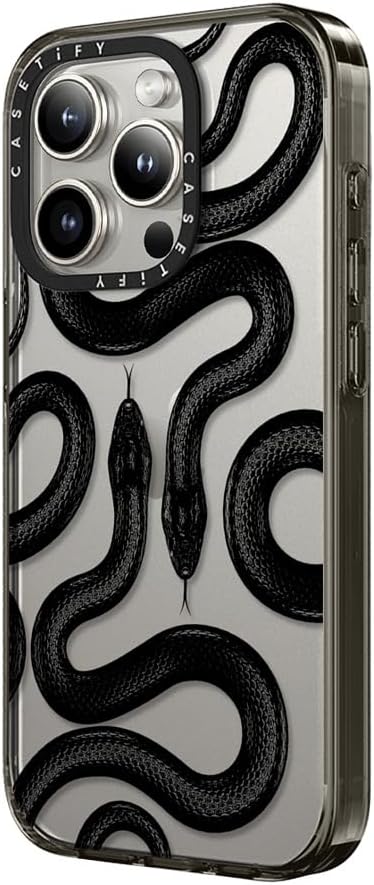 CASETiFY Compact Case for iPhone 15 Pro [2X Military Grade Drop Tested / 4ft Drop Protection] - Black Kingsnake - Clear Black-4