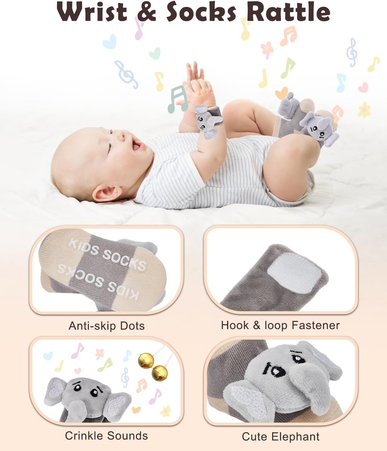 Lictin Baby Gift Set for Boys Girls, 14PCS Baby Shower Gifts, Neutral Newborn Gifts Basket with Baby Blanket, Wooden Monthly Milestone Cards, Elephant Security Blanket (Grey, 14pcs)-4