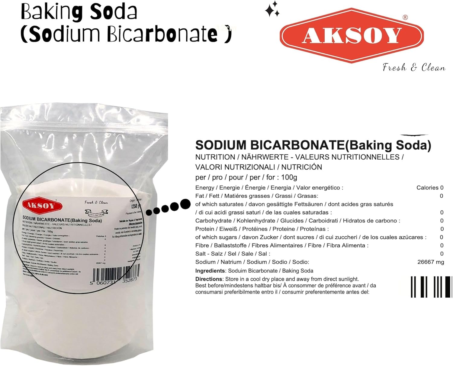 Aksoy Baking Soda 1250GR || Pure Sodium Bicarbonate Powder, Highest Purity, Food Grade, Pure Baking Soda For Cooking, Baking, Cleaning, & More!-2