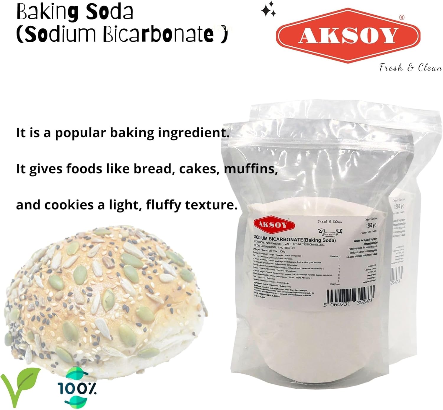 Aksoy Baking Soda 1250GR || Pure Sodium Bicarbonate Powder, Highest Purity, Food Grade, Pure Baking Soda For Cooking, Baking, Cleaning, & More!-3