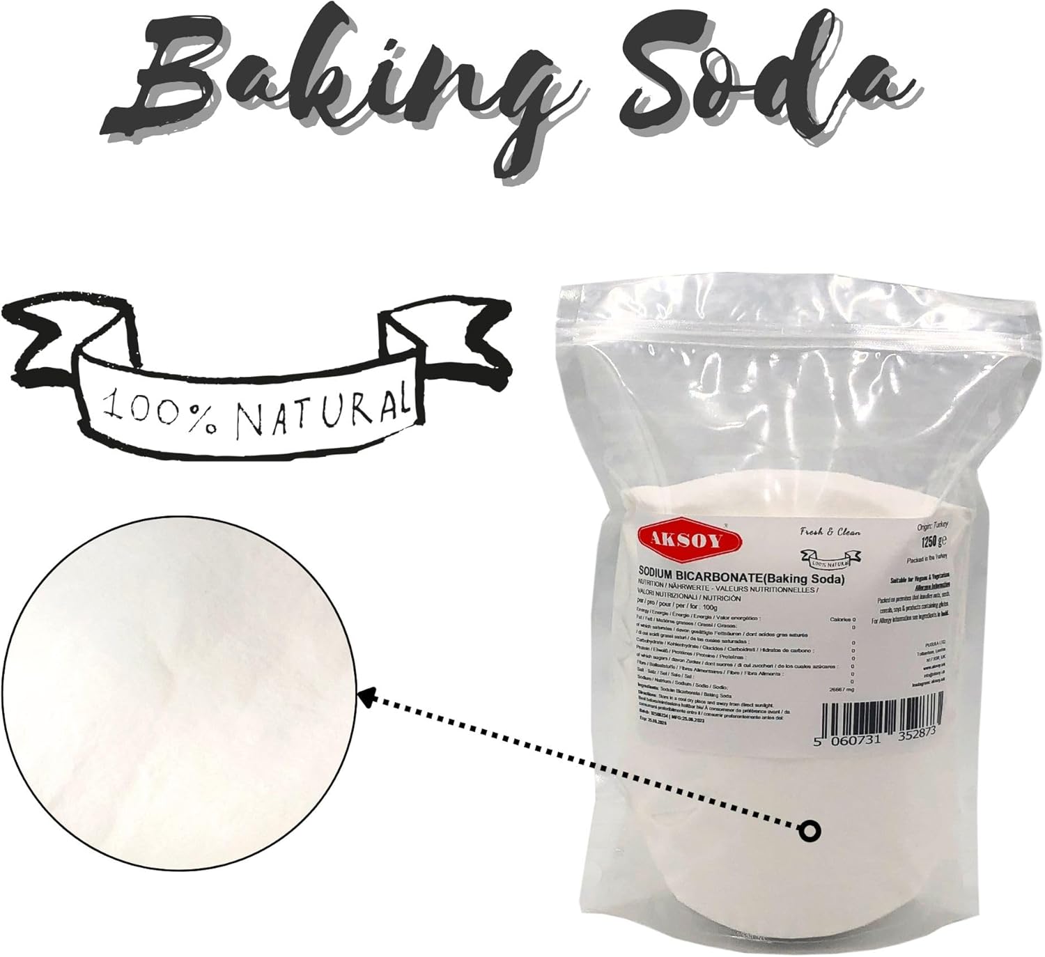 Aksoy Baking Soda 1250GR || Pure Sodium Bicarbonate Powder, Highest Purity, Food Grade, Pure Baking Soda For Cooking, Baking, Cleaning, & More!-5