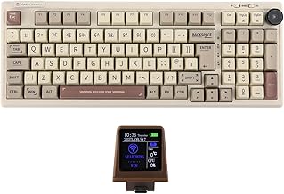 EPOMAKER RT100 98 Keys ISO(UK) Mechanical Gaming Keyboard with Customizable Mini TV and Knob, Gasket, Three Mode (BT5.0/2.4Ghz/USB-C), Hot Swappable Socket (Retro White, Wisteria Linear Switch)