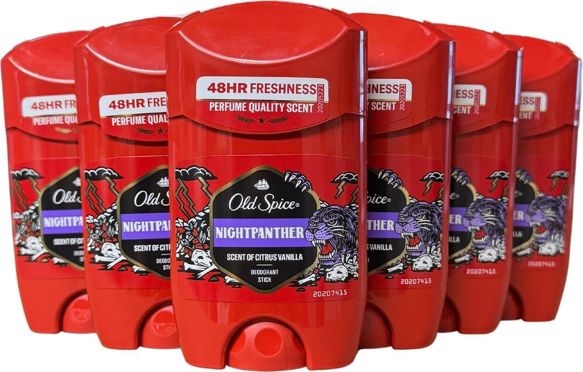 Old Spice Night Panther Deodorant Stick For Men 50 ml, 48H Fresh, 0% Aluminium Salts, Anti-White Marks and Yellow Stains x6-0