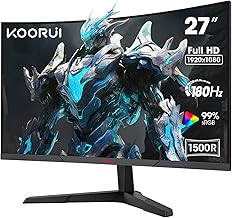 KOORUI 27 Inch Gaming Monitor, FHD 1080P Curved Monitor 180Hz VA 1ms 1500R PC Monitors with Adaptive Sync, HDMI X2 /DP, VESA Compatible, Tilt Adjustable, Eye Care