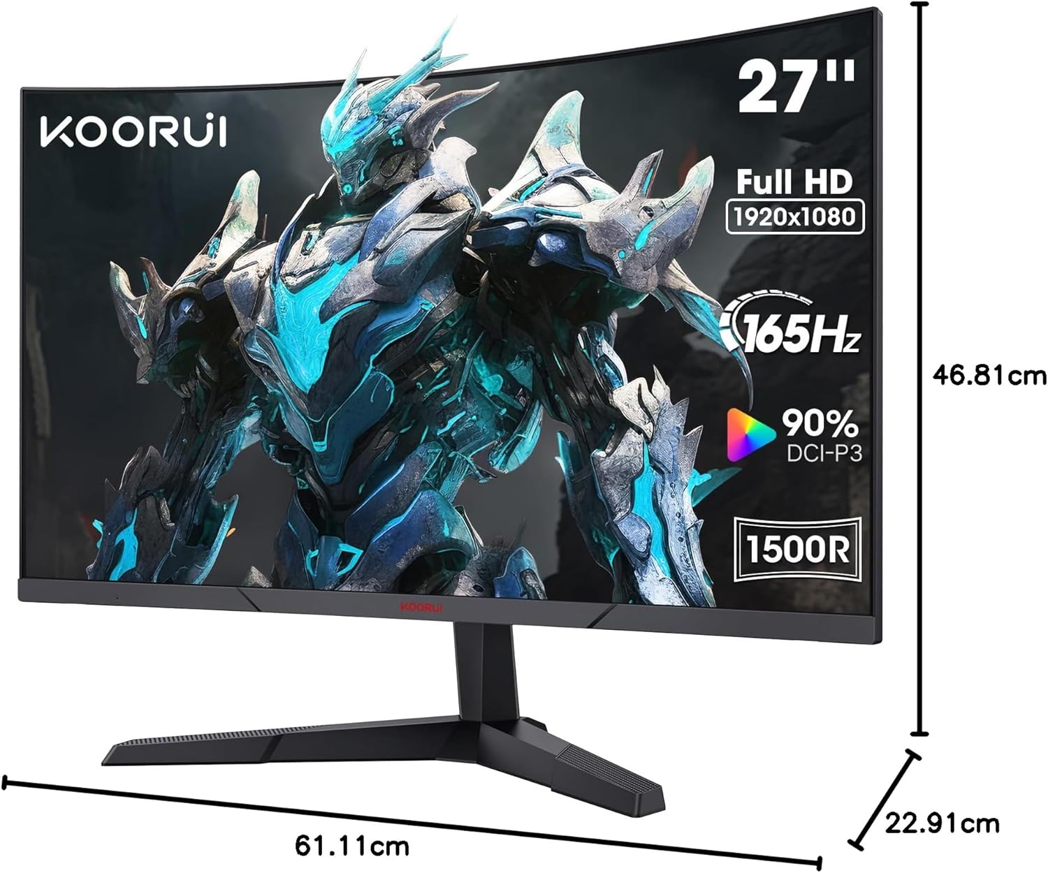 KOORUI 27 Inch Gaming Monitor, FHD 1080P Curved Monitor 180Hz VA 1ms 1500R PC Monitors with Adaptive Sync, HDMI X2 /DP, VESA Compatible, Tilt Adjustable, Eye Care-6