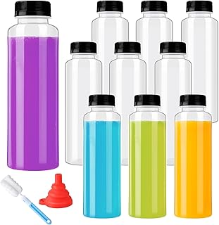 YBCPACK 10 Pack 16oz（500ml） PP Heat-Resistant Plastic Juice Bottles With Caps-Plastic Smoothie Bottles-Reusable Bulk Beverage Containers with Lids For Juice, Beverage(Dishwasher Safe)