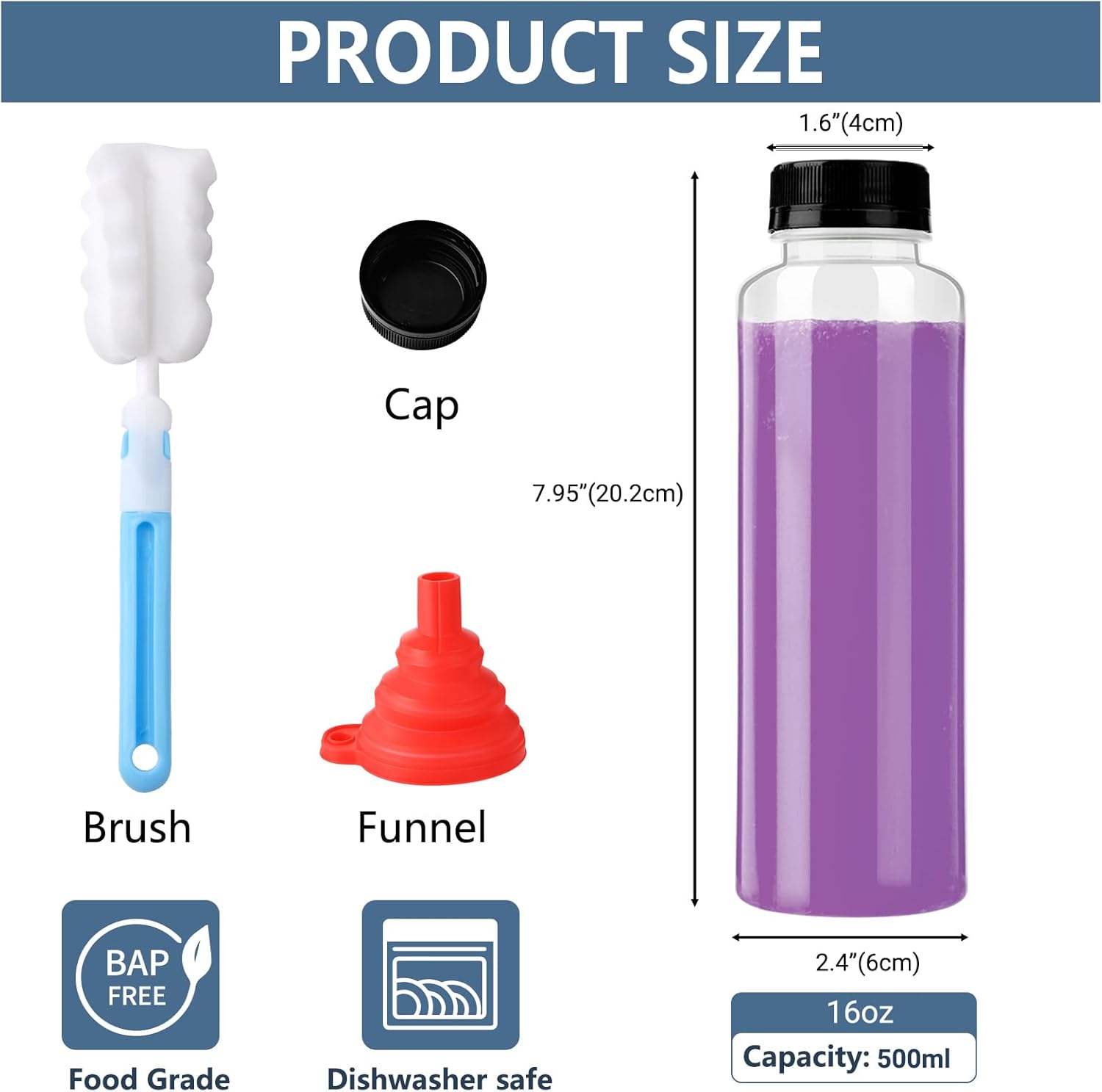 YBCPACK 10 Pack 16oz（500ml） PP Heat-Resistant Plastic Juice Bottles With Caps-Plastic Smoothie Bottles-Reusable Bulk Beverage Containers with Lids For Juice, Beverage(Dishwasher Safe)-1