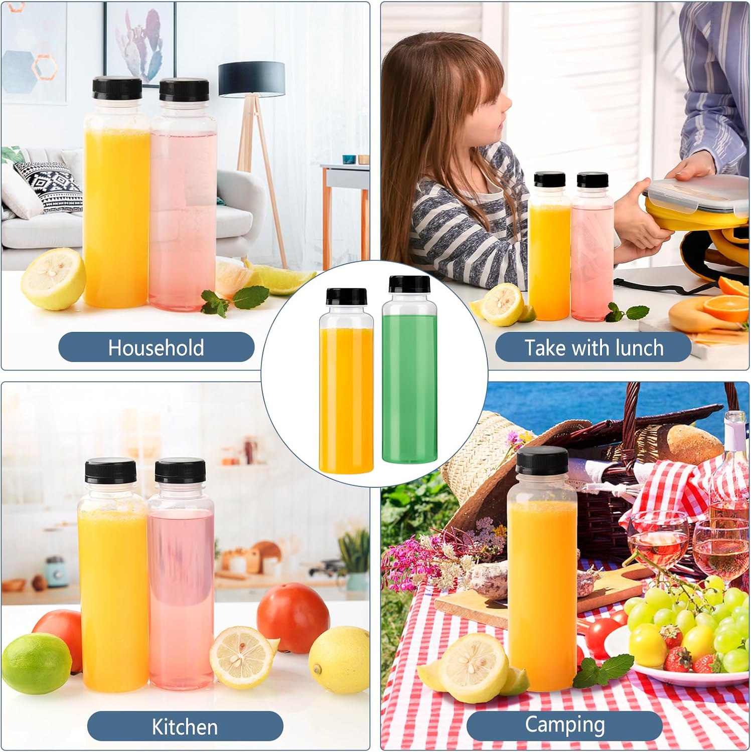 YBCPACK 10 Pack 16oz（500ml） PP Heat-Resistant Plastic Juice Bottles With Caps-Plastic Smoothie Bottles-Reusable Bulk Beverage Containers with Lids For Juice, Beverage(Dishwasher Safe)-6